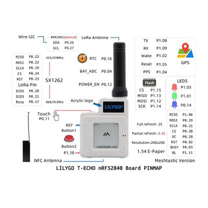 LILYGO® TTGO Meshtastic T-Echo (+ BME280) LoRa SX1262 Wireless Module 915MHz NRF52840 GPS RTC NFC for Arduino H511
